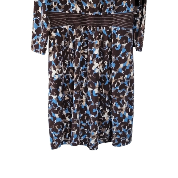 BCBG MaxAzria Sz L Faux Wrap 3/4 Sleeve Dress Blue Brown Pattern - Picture 9 of 12